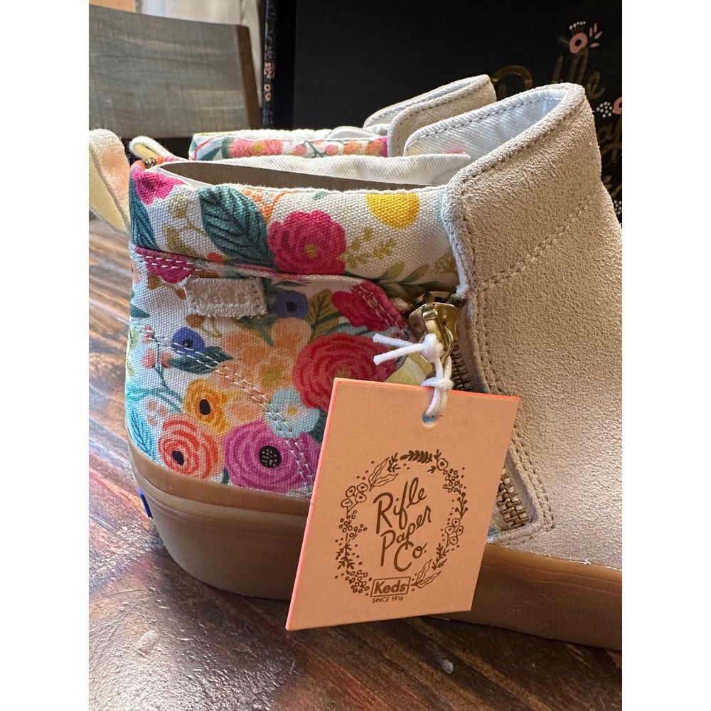 Keds x Rifle Paper Co Cream Suede Floral High Top Zipper Platform‎ Sneakers NWT - Picture 2 of 10